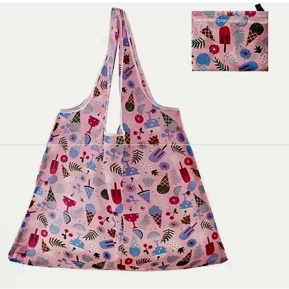 Ice Cream Print Reusable Travel Shopping Tote Bag, Pink, Purple - Picture 4 of 13